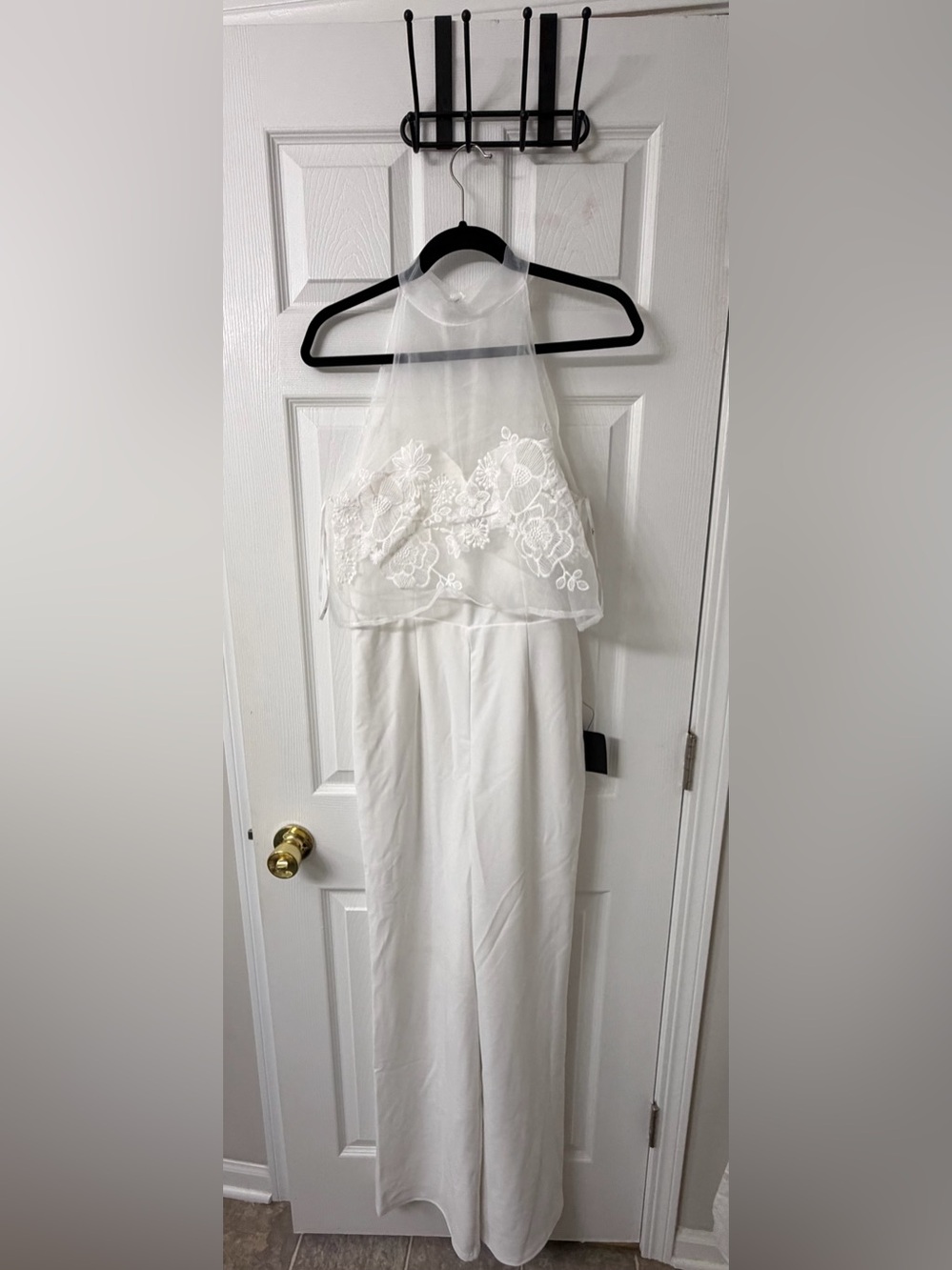 Lulu's White Halter Lace Bodice Jumpsuit